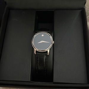 Movado Museum Black Dial Black Leather Strap Watch For Women - 2100004 Buy Now By Movado