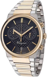 Shop Salvatore Ferragamo F-80 Classic Black Dial Two Tone Steel Strap Watch for Men - SFME00921 in USA