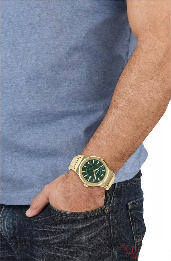 Shop Salvatore Ferragamo F-80 Green Dial Gold Steel Strap Watch for Men - SFHY02921 in USA