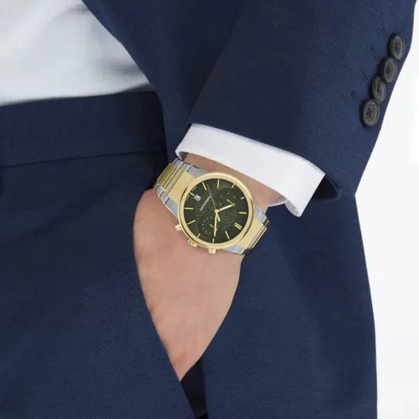 Shop Salvatore Ferragamo Sapphire Chrono Green Dial Two Tone Steel Strap Watch for Men - SFME01223 in USA