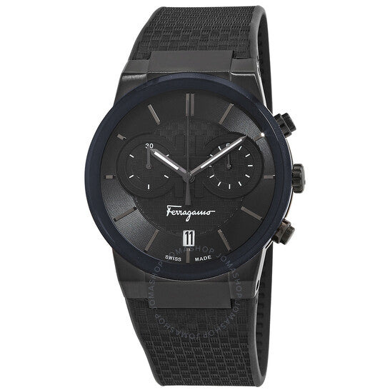 Shop Salvatore Ferragamo Sapphire Chrono Black Dial Black Rubber Strap Watch for Men - SFME00621 in USA