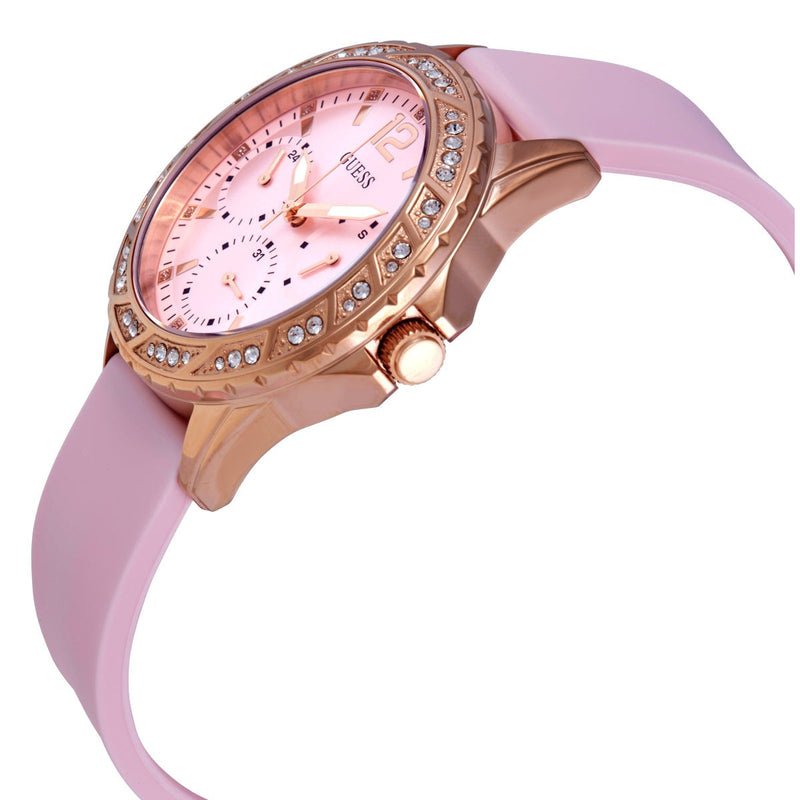 Shop Guess Sparkling Diamonds Pink Dial Pink Rubber Strap Watch for Women - W0032L9 in USA