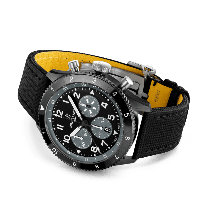 Breitling Super Avi B04 Chronograph GMT 46 Mosquito Night Fighter Black Dial Black Nylon Strap Watch for Men - SB04451A1B1X1