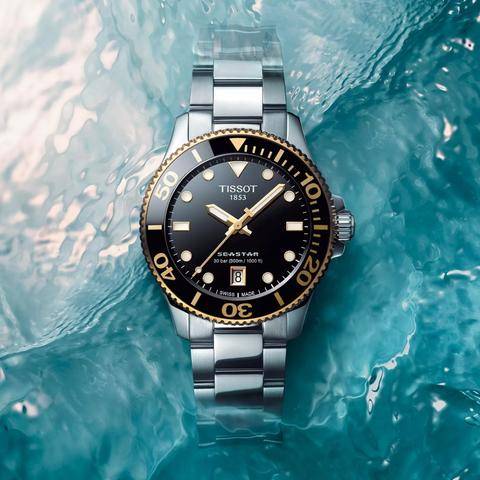 Shop Tissot Seastar 1000 Black Dial Two Tone Steel Strap Watch for Women - T120.210.22.051.00 in USA