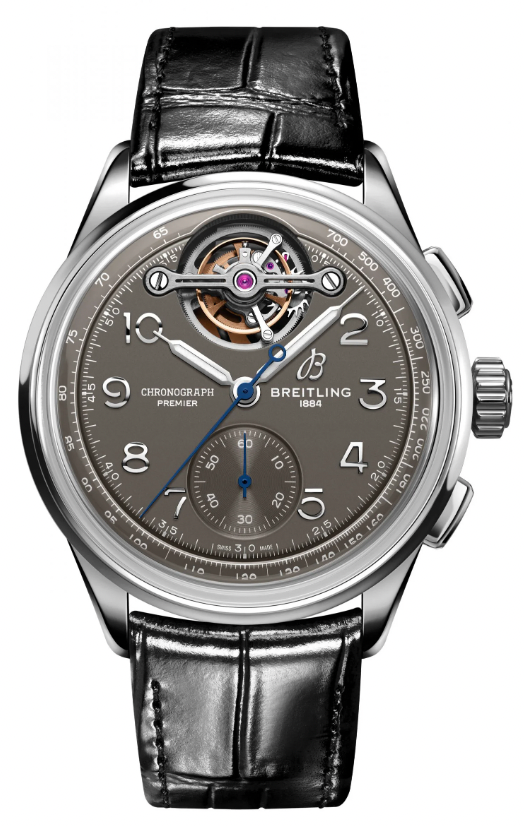 Breitling Premier B21 Chronograph Tourbillion 42 Gaston Breitling Grey Dial Black Leather Strap Watch for Men - JB2120A61B1P1