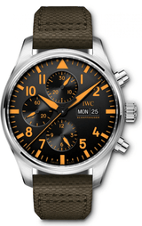 Shop IWC Pilot's Watch Chronograph Black Dial Olive Green Calfskin Strap Watch for Men - IW377730 in USA