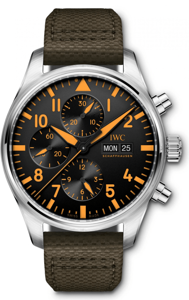 Shop IWC Pilot's Watch Chronograph Black Dial Olive Green Calfskin Strap Watch for Men - IW377730 in USA