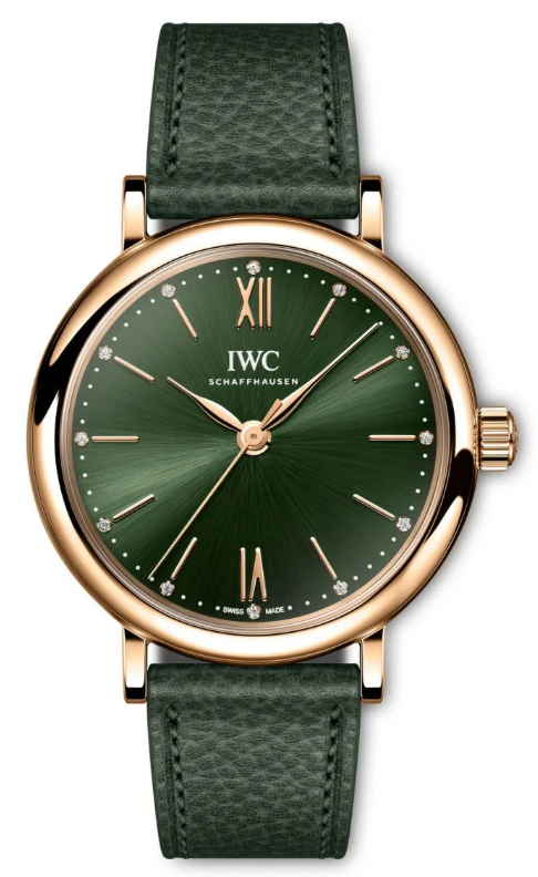 Shop IWC Portofino Automatic Green Dial Green Leather Strap Watch for Women - IW357415 in USA