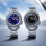 Seiko 5 Sports Petrol Blue Checker Flag Special Edition Blue Dial Silver Steel Strap Watch For Men - SRPK65K1