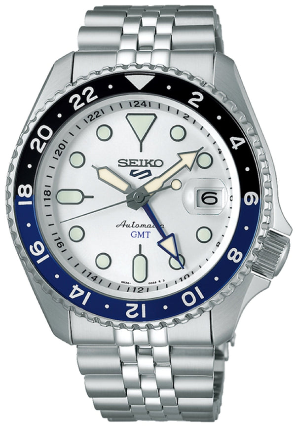Shop Seiko 5 Sports SKX GMT Automatic Sky Blue Dial Silver Steel Strap Watch For Men - SSK033K1 in USA