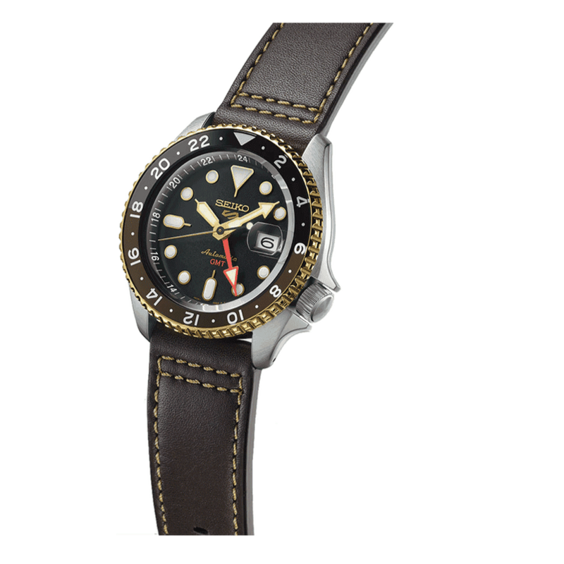 Seiko 5 Sports SKX GMT Automatic Mocha Black Dial Brown Leather Strap Watch For Men - SSK036K1 Buy Now By Seiko