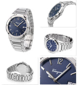 Salvatore Ferragamo F-80 Classic Blue Dial Silver Steel Strap Watch for Men - SFDT01320