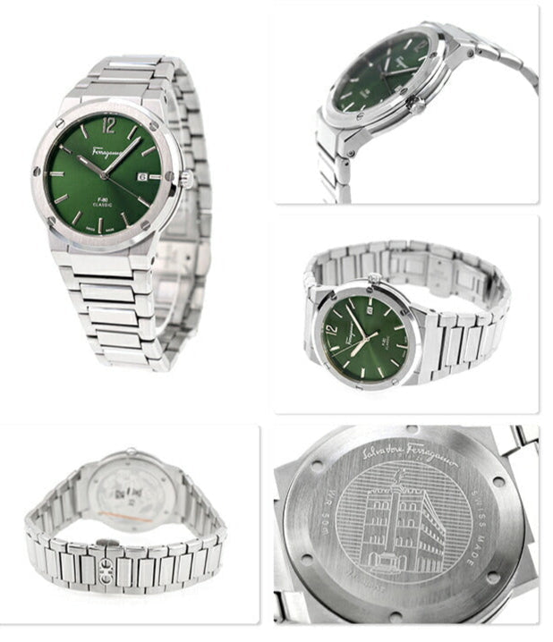 Shop Salvatore Ferragamo F-80 Classic Green Dial Silver Steel Strap Watch for Men - SFDT02123 in USA