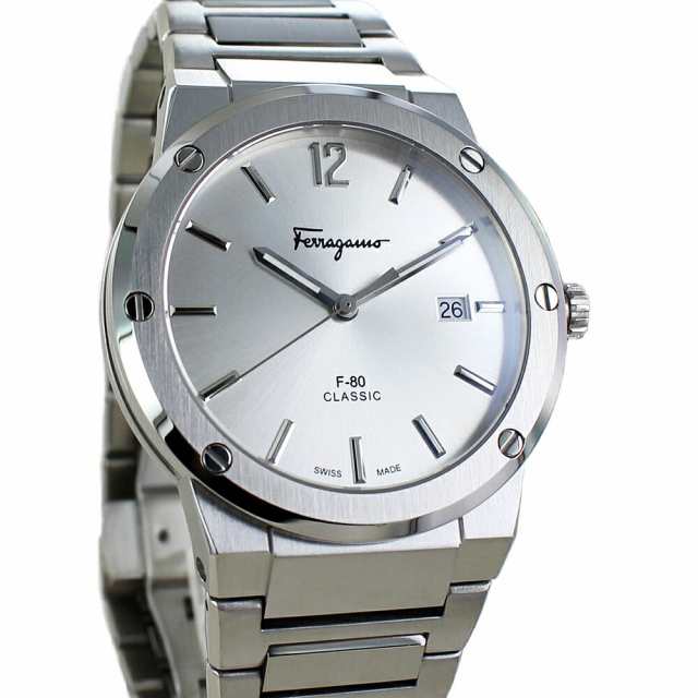 Shop Salvatore Ferragamo F-80 Classic Silver Dial Silver Steel Strap Watch for Men - SFDT02223 in USA