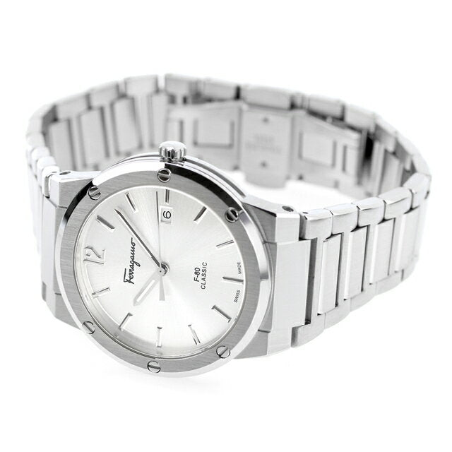Shop Salvatore Ferragamo F-80 Classic Silver Dial Silver Steel Strap Watch for Men - SFDT02223 in USA