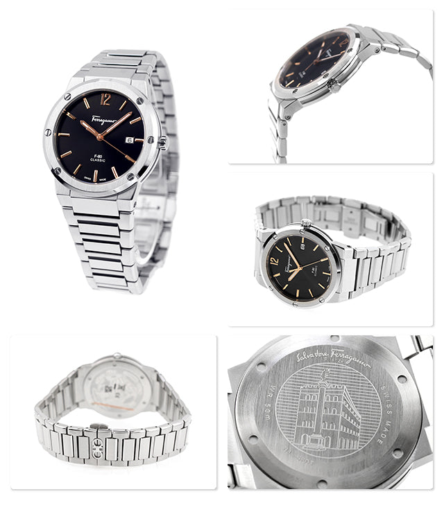 Shop Salvatore Ferragamo F-80 Classic Black Dial Silver Steel Strap Watch for Men - SFDT02423 in USA