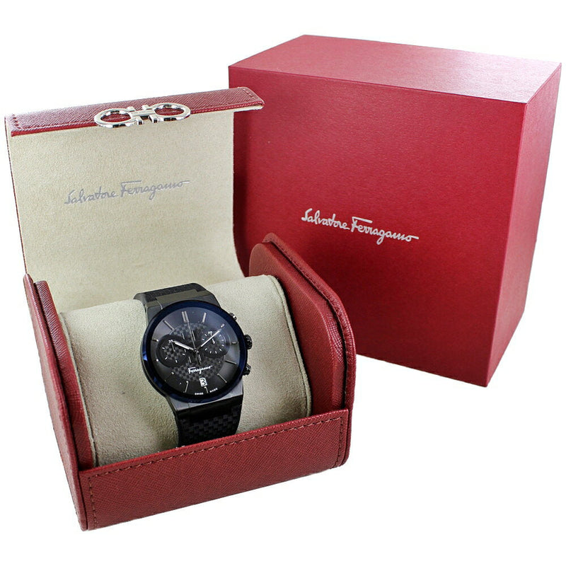 Shop Salvatore Ferragamo Sapphire Chrono Black Dial Black Rubber Strap Watch for Men - SFME00621 in USA