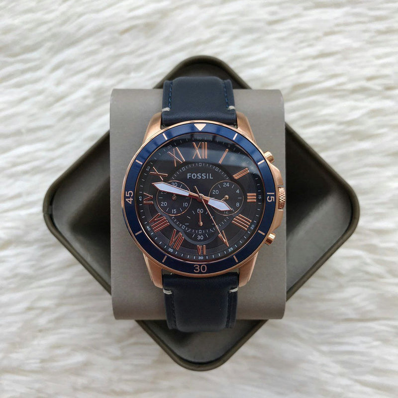Fossil Grant Sport Chronograph Blue Dial Blue Leather Strap Watch for Men - FS5237 Buy Now By Fossil
