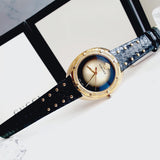 Versace Shadov Quartz Gold Dial Black Leather Strap Watch for Women - VEBM01118 Buy Now By Versace
