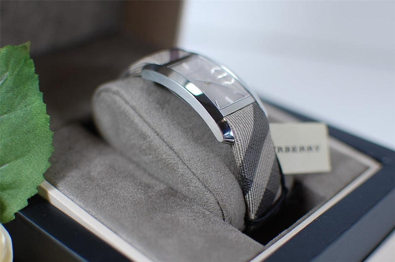 Shop Burberry Nova Check Silver Dial Two Tone Leather Strap Watch For Women - BU9404 in USA