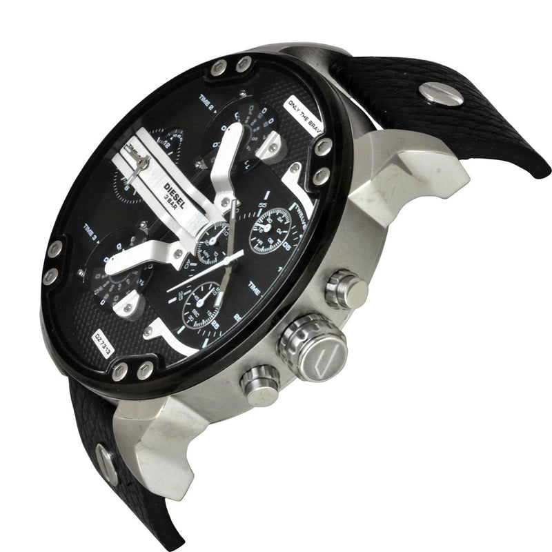 Shop Diesel Mr Daddy Black Dial Black Leather Strap Watch For Men - DZ7313 in USA