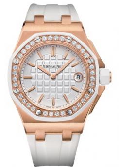 Audemars Piguet Royal Oak Offshore Diamonds White Dial White Rubber Strap Watch for Women - 67540OK.ZZ.D010CA.01