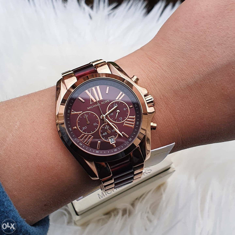 Michael Kors Bradshaw Burgundy Dial Two Tone Steel Strap Watch for Women - MK6270 Buy Now By Michael Kors