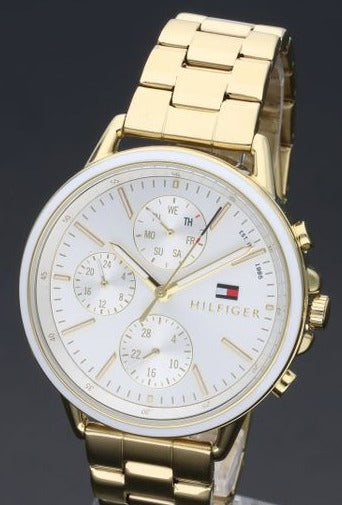 Shop Tommy Hilfiger Carly White Dial Gold Steel Strap Watch for Women - 1781786 in USA