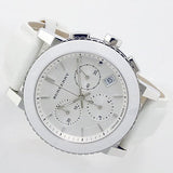 Shop Burberry City Chronograph White Dial White Leather Strap Watch For Women - BU9701 in USA