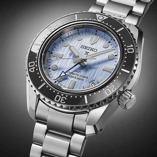 Shop Seiko Prospex Limited Edition Automatic GMT Glacier Blue Dial Silver Steel Strap Watch For Men - SPB385J1 in USA