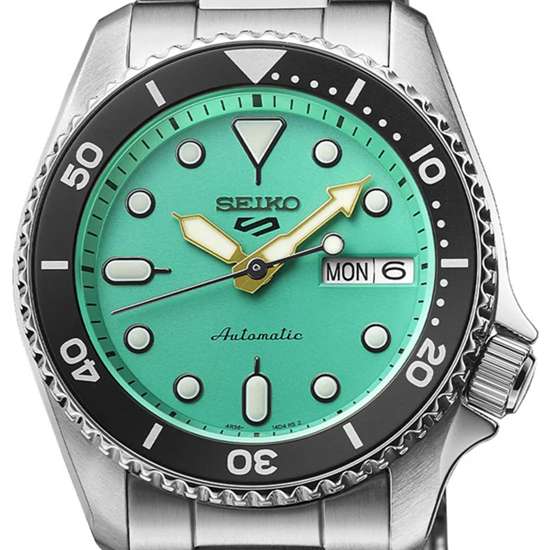 Shop Seiko 5 Sports SKX Midi Automatic Teal Dial Silver Steel Strap Watch For Men - SRPK33K1 in USA