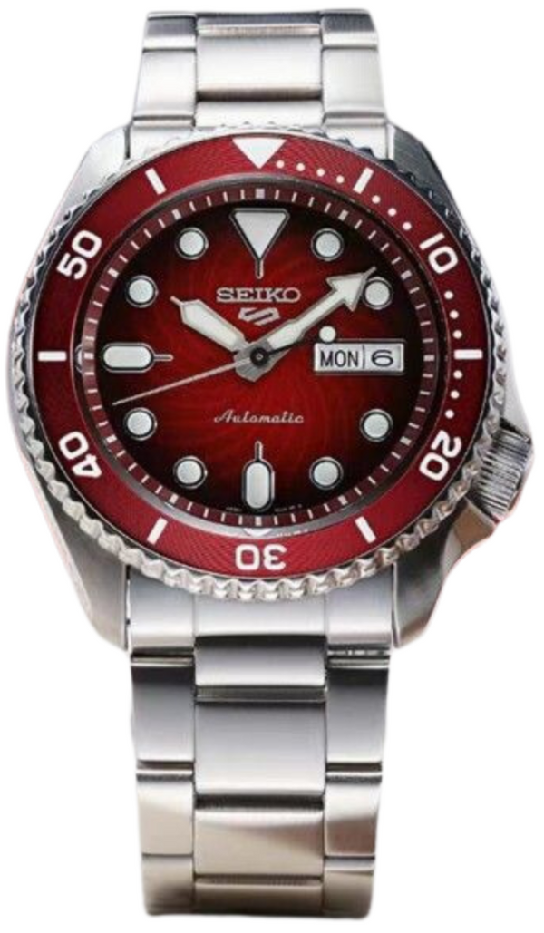 Shop Seiko 5 Sports Mechanical Limited Edition Red Dial Silver Steel Strap Watch For Men - SRPK63K1 in USA