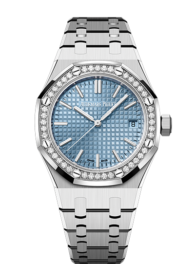 Audemars Piguet Royal Oak Diamonds Light Blue Dial Silver Steel Strap Watch for Women - 15551ST.ZZ.1356ST.04