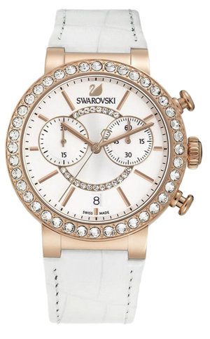 Swarovski Citra Sphere Chrono White Dial White Leather Strap Watch for Women - 5080602