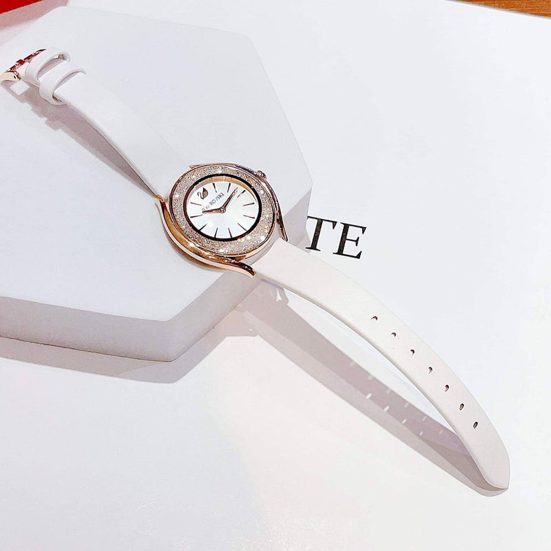 Swarovski Crystalline Aura Silver Dial White Leather Strap Watch for Women - 5519453 Buy Now By Swarovski