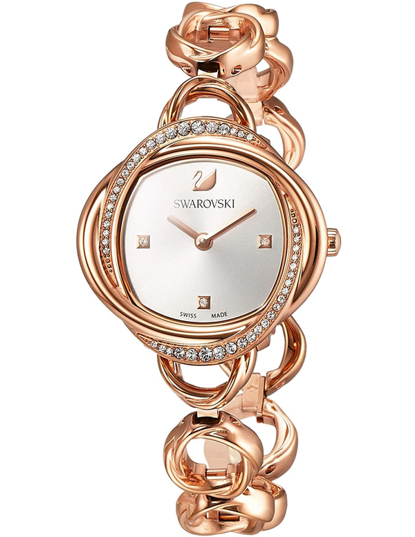 Shop Swarovski Crystal Flower Silver Dial Rose Gold Steel Strap Watch for Women - 5547626 in USA