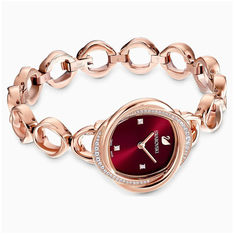 Shop Swarovski Crystal Flower Red Dial Rose Gold Steel Strap Watch for Women - 5552783 in USA