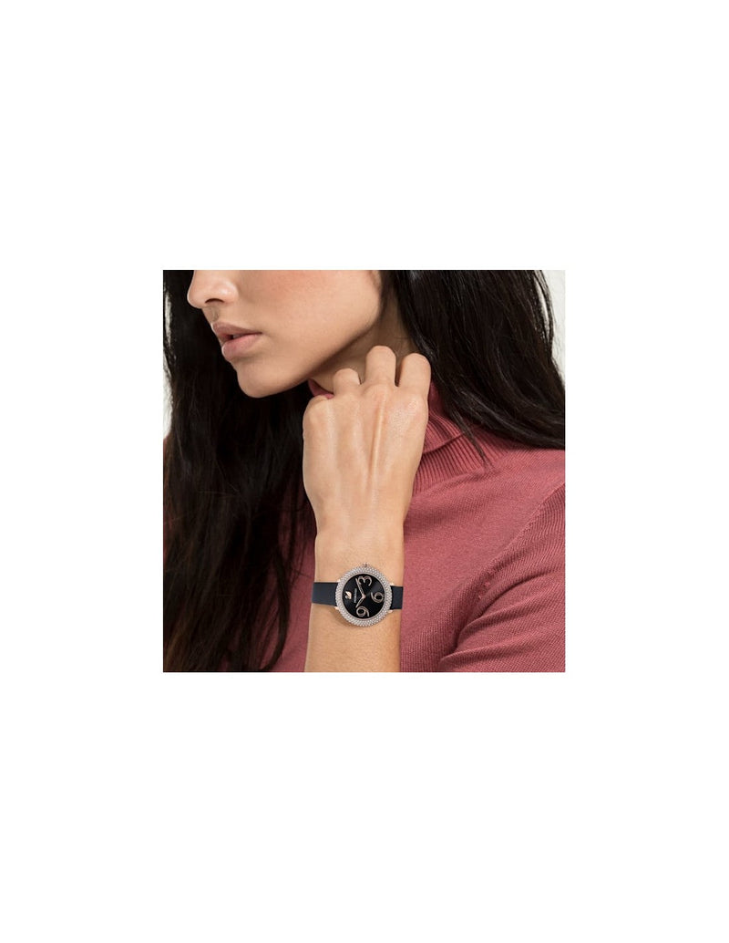 Swarovski Crystal Frost Black Dial Black Leather Strap Watch for Women - 5484058 Buy Now By Swarovski