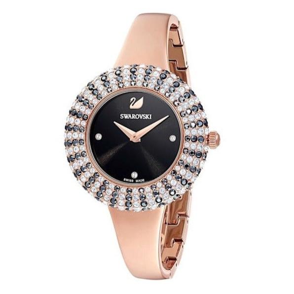 Shop Swarovski Crystal Rose Black Dial Rose Gold Steel Strap Watch for Women - 5484050 in USA