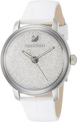 Shop Swarovski Crystalline Hours Silver Dial White Leather Strap Watch for Women - 5295383 in USA