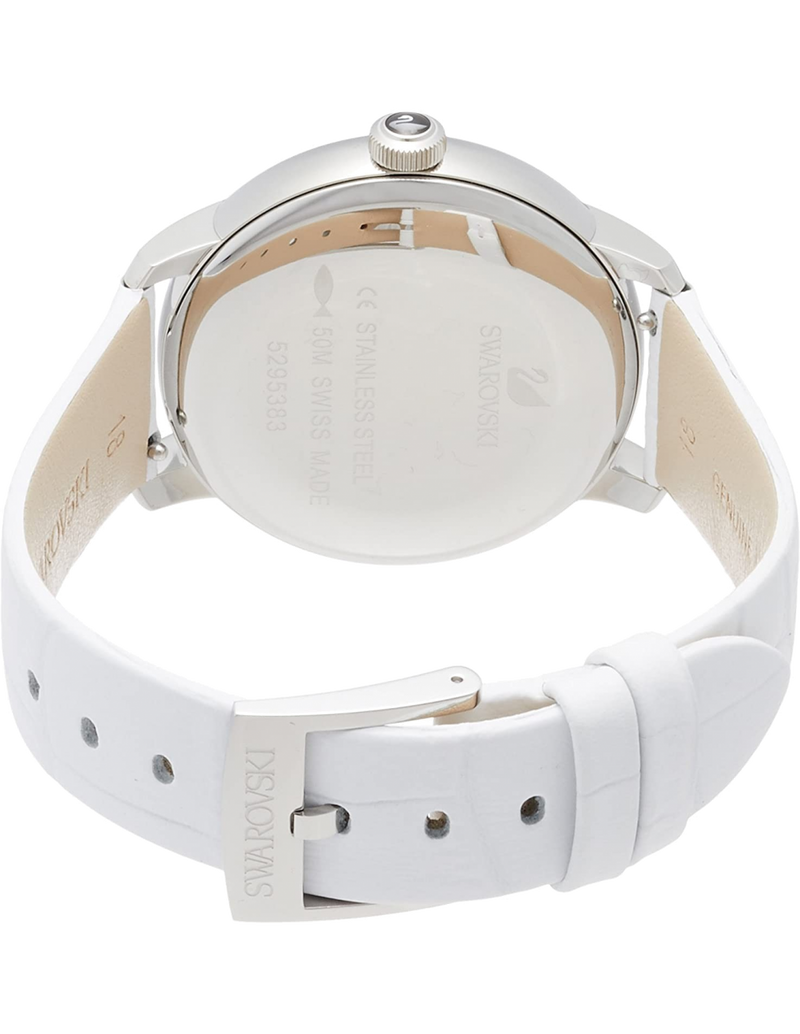 Shop Swarovski Crystalline Hours Silver Dial White Leather Strap Watch for Women - 5295383 in USA