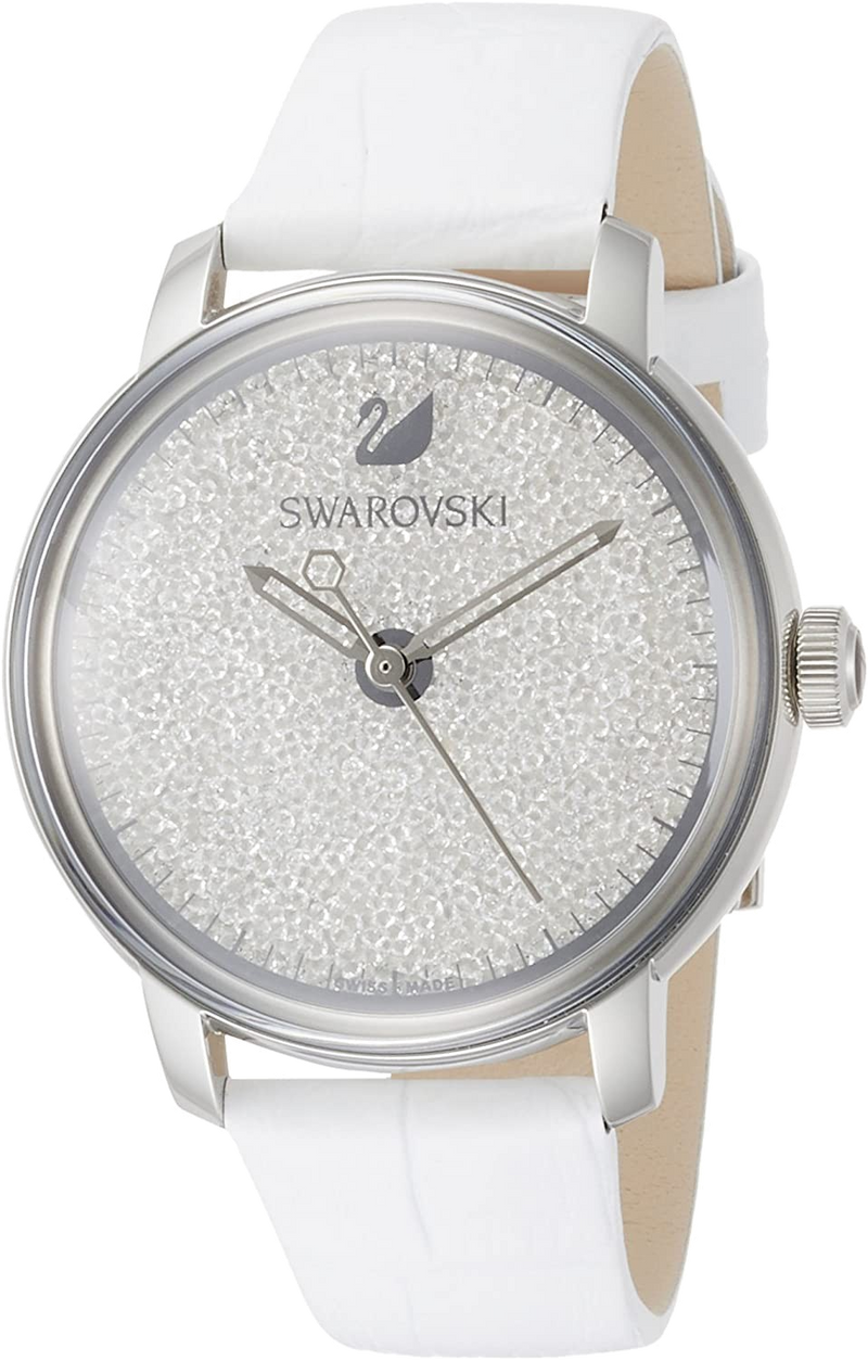Shop Swarovski Crystalline Hours Silver Dial White Leather Strap Watch for Women - 5295383 in USA