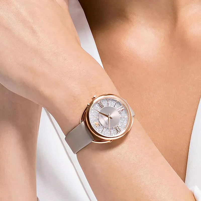 Swarovski Crystalline Glam Silver Dial Grey Leather Strap Watch for Women - 5452455 Buy Now By Swarovski
