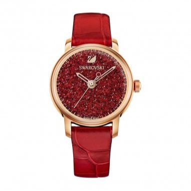 Shop Swarovski Crystalline Hours Red Crystal Dial Red Leather Strap Watch for Women - 5295380 in USA