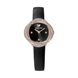 Shop Swarovski Crystal Flower Black Dial Black Leather Strap Watch for Women - 5552421 in USA