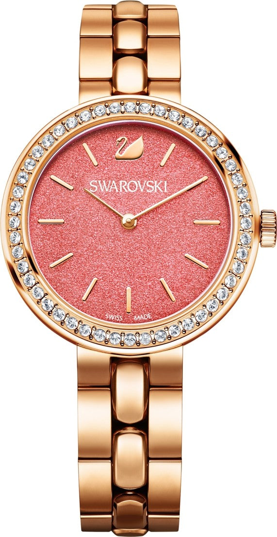 Shop Swarovski Daytime Quartz Coral Dial Rose Gold Steel Strap Watch for Women - 5182250 in USA