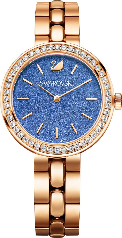 Shop Swarovski Daytime Glittering Blue Dial Rose Gold Steel Strap Watch for Women - 5182277 in USA