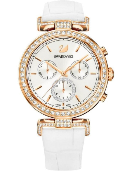 Shop Swarovski Era Journey Silver Dial White Leather Strap Watch for Women - 5295369 in USA