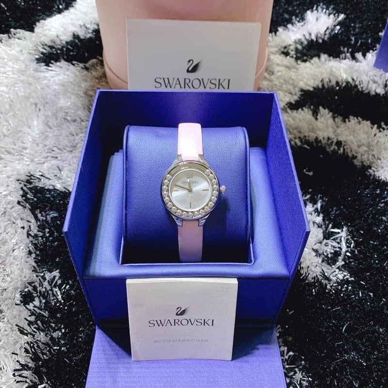 Shop Swarovski Lovely Crystals Silver Dial Pink Leather Strap Watch for Women - 5261493 in USA