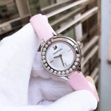 Shop Swarovski Lovely Crystals Silver Dial Pink Leather Strap Watch for Women - 5261493 in USA